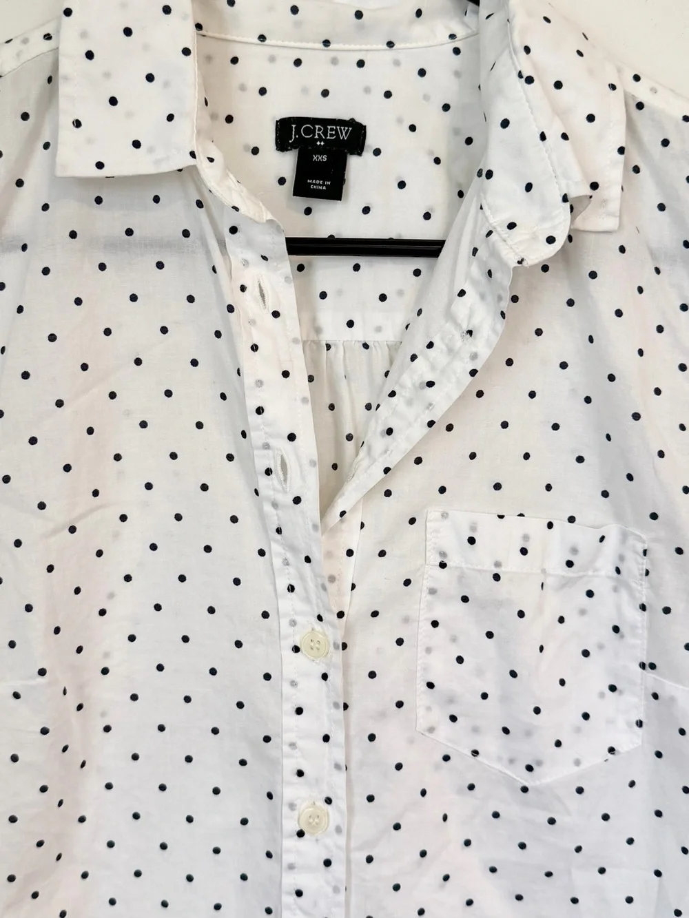 J.Crew White Button Henley Blouse with Black Polka Dots - Size: XXS